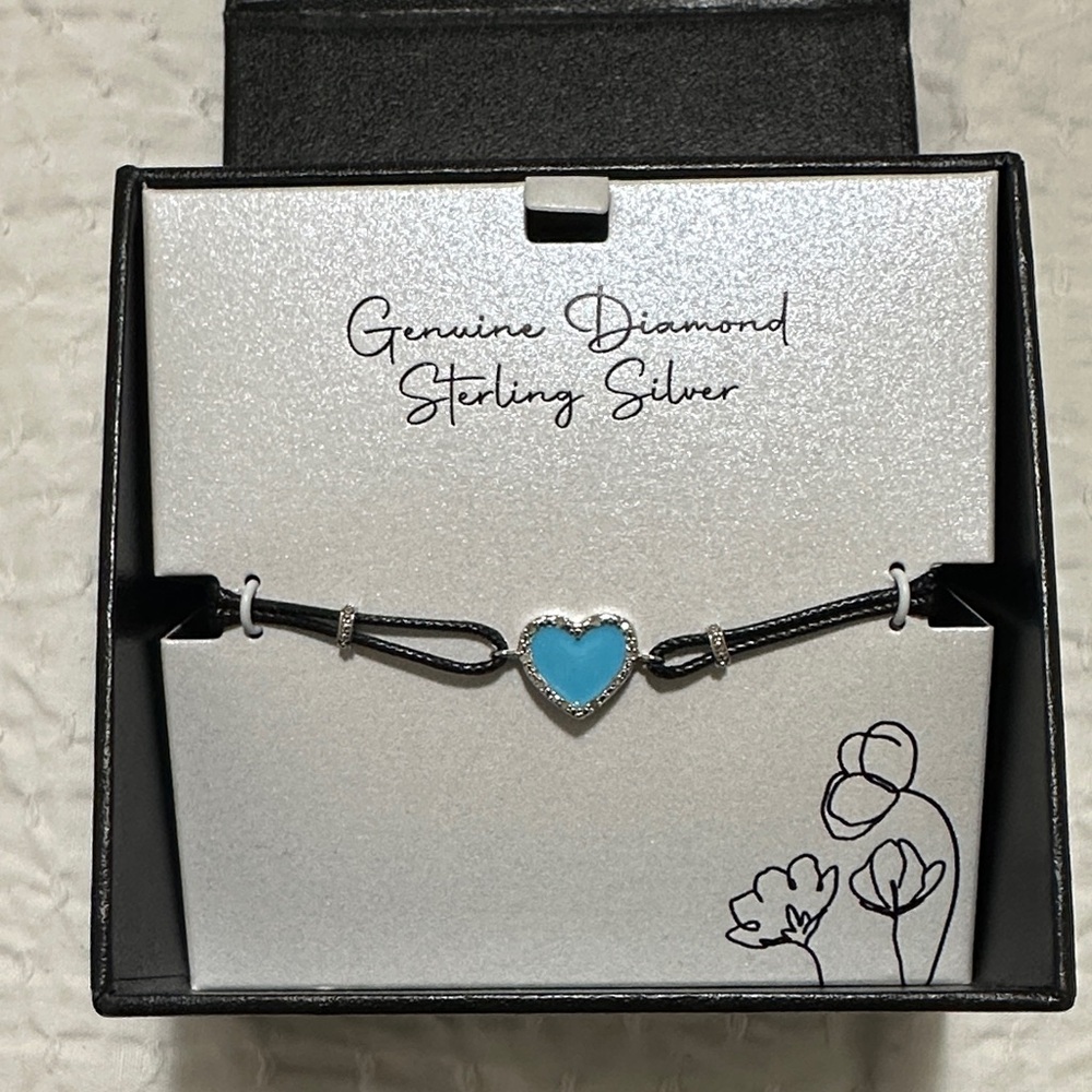 Genuine Diamond Sterling Silver Bracelet with Blue Heart